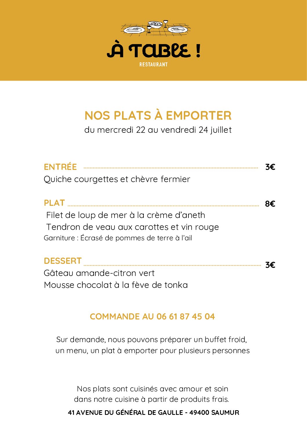 Plats A Emporter Du 22 Au 24 Juillet Pdf